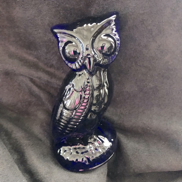 Vintage Cobalt Blue Glass Paper Holder Owl